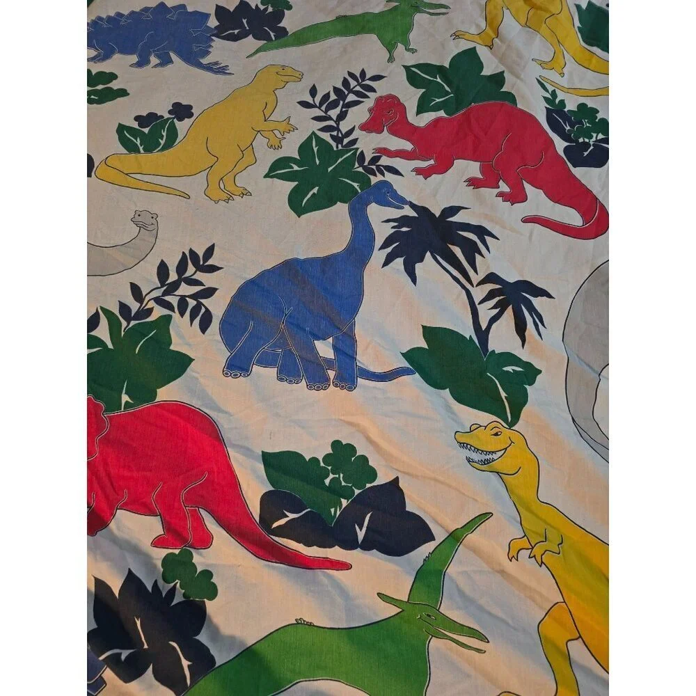 Vintage 80s Dinosaur Sheets Set Flat Fitted T-rex